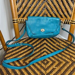 Coach Karlee Crossbody Bag Teal Pebbled Leather